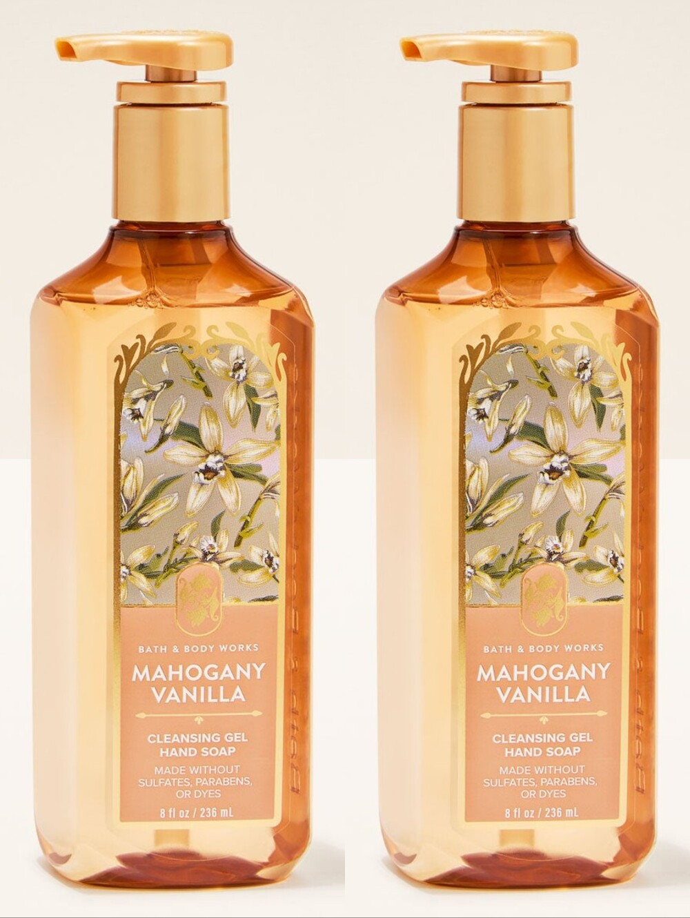 Bath & Body Works Mahogany Vanilla Cleansing Gel Hand Soap Set of 2 New RARE